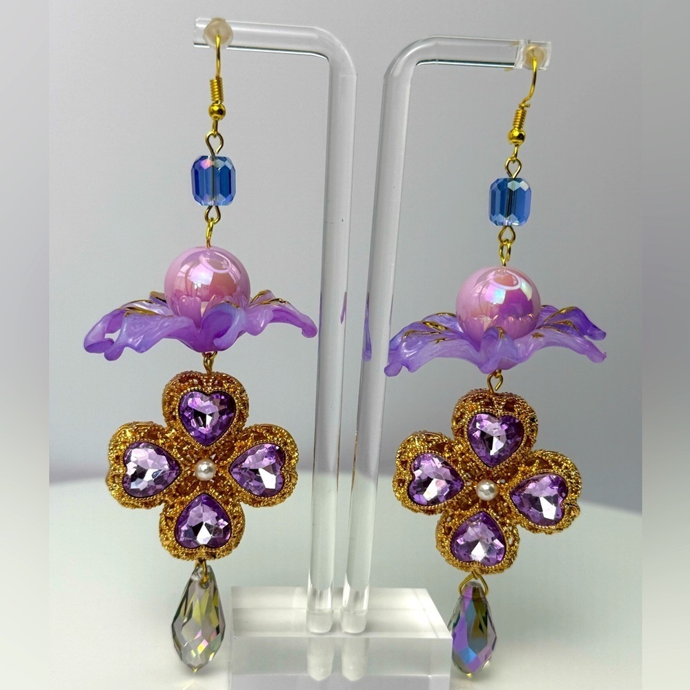 Deadstock Vintage earrings custom made lavender crystal earrings